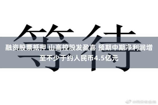 融资股票抵押 山高控股发盈喜 预期中期净利润增至不少于约人民币4.5亿元